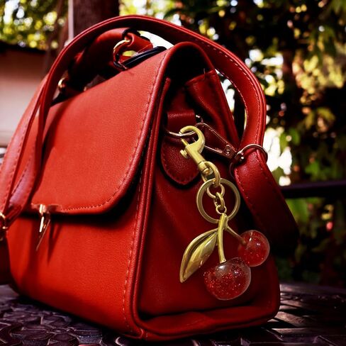 Generic Cherry Bag Charm Cherry Keychain Charm Metal Accessory Sparkling Resin for Purses and Bags in Saudi Arabia