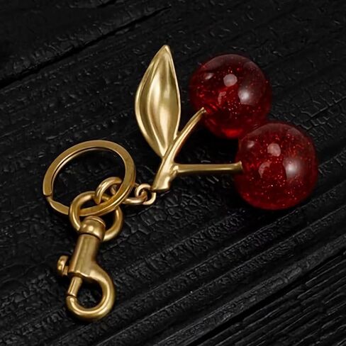 Generic Cherry Bag Charm Cherry Keychain Charm Metal Accessory Sparkling Resin for Purses and Bags in Saudi Arabia