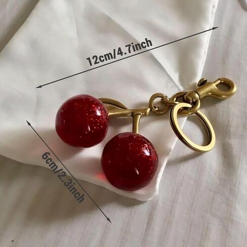 Generic Cherry Bag Charm Cherry Keychain Charm Metal Accessory Sparkling Resin for Purses and Bags in Saudi Arabia