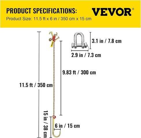 VEVOR J Hook Chain, 5/16 in x 10 ft Bridle Tow Chain, G80 Bridle Transport Chain, Alloy Steel Chain with 2 G70 J Hooks, 9260 Lbs Break Strength Tow Hooks for Trucks, J Hooks Towing Straps 2PCS in Saudi Arabia