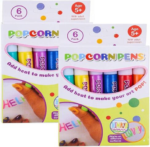 Magic Puffy Pens,DIY Bubble Popcorn Drawing Pens,Color Paint Pen Set of 6 Neon Colors,Puffy Bubble Pen 3D Art Safe Pen for Kids Birthday Christmas Gift(2 PACK) in Kuwait
