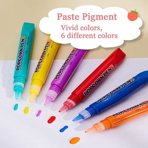 Magic Puffy Pens,DIY Bubble Popcorn Drawing Pens,Color Paint Pen Set of 6 Neon Colors,Puffy Bubble Pen 3D Art Safe Pen for Kids Birthday Christmas Gift(2 PACK) in Kuwait