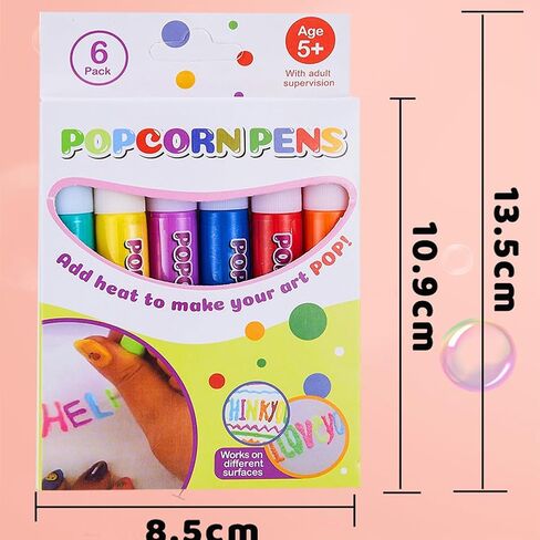 Magic Puffy Pens,DIY Bubble Popcorn Drawing Pens,Color Paint Pen Set of 6 Neon Colors,Puffy Bubble Pen 3D Art Safe Pen for Kids Birthday Christmas Gift(2 PACK) in Kuwait