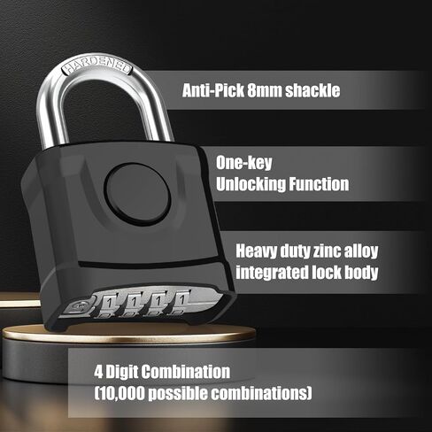 Heavy Duty Combination Padlock, Large Outdoor Padlock [One-Key Unlocking] High Security Weatherproof, Hidden Password & Anti-Error Design Suitable for Garage, Gate, Garden, Fence, Black in Saudi Arabia