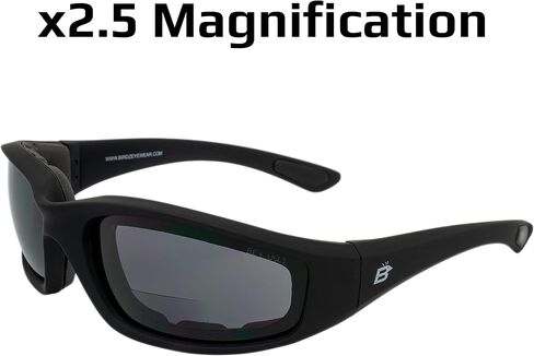 Birdz Eyewear Oriole Padded Safety Bifocal Motorcycle Sunglasses Black Frame Smoke Lenses 2.5 Magnification Carry Bag in Saudi Arabia