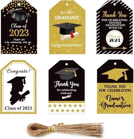 Graduation Gift Thank You Tags 12 Pcs Present Card Hang Tag with Rope Class of 2024 Grad Hanging Labels Hang Thank You Paper Tags for 2024 Congrats Graduation Party Favor Supplies 6 Styles. in Kuwait