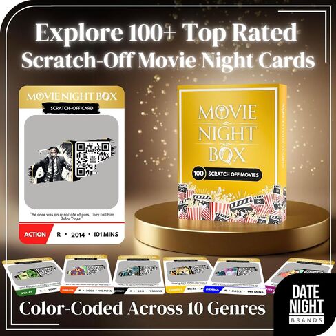Movie Night Box: Top 100 Scratch-Off Movies & Hidden Gems - 10 Diverse Color-Coded Movie Genres - Interactive Game for Couples, Family, or Solo Entertainment - Gifts for Movie Lovers, Him, Her in Saudi Arabia