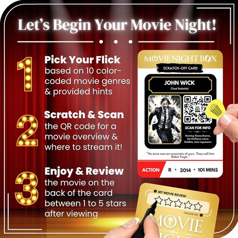 Movie Night Box: Top 100 Scratch-Off Movies & Hidden Gems - 10 Diverse Color-Coded Movie Genres - Interactive Game for Couples, Family, or Solo Entertainment - Gifts for Movie Lovers, Him, Her in Saudi Arabia