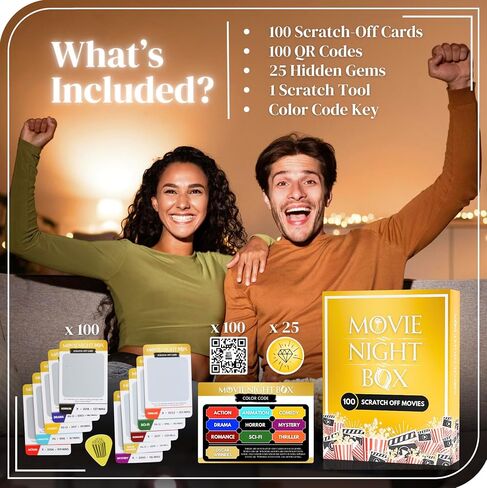 Movie Night Box: Top 100 Scratch-Off Movies & Hidden Gems - 10 Diverse Color-Coded Movie Genres - Interactive Game for Couples, Family, or Solo Entertainment - Gifts for Movie Lovers, Him, Her in Saudi Arabia