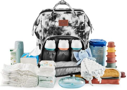 حقائب ظهر لحفاضات الأطفال من SYNPOS، أكياس حفاضات لمحطة تغيير الحفاضات للأولاد والبنات مع وسادة حصيرة سرير للسفر وأشرطة عربة أطفال مقاومة للماء بسعة كبيرة in Kuwait