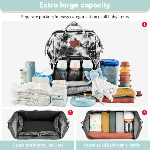حقائب ظهر لحفاضات الأطفال من SYNPOS، أكياس حفاضات لمحطة تغيير الحفاضات للأولاد والبنات مع وسادة حصيرة سرير للسفر وأشرطة عربة أطفال مقاومة للماء بسعة كبيرة in Kuwait