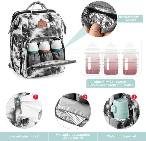 حقائب ظهر لحفاضات الأطفال من SYNPOS، أكياس حفاضات لمحطة تغيير الحفاضات للأولاد والبنات مع وسادة حصيرة سرير للسفر وأشرطة عربة أطفال مقاومة للماء بسعة كبيرة in Kuwait