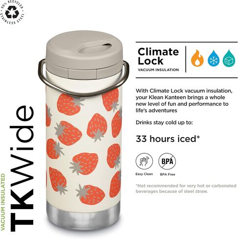 زجاجة KLEAN KANTEEN Tkwide مع غطاء فراولة 12 أونصة، 1 EA in Saudi Arabia