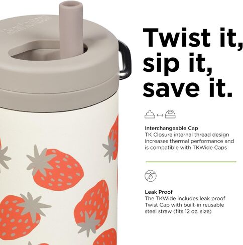 زجاجة KLEAN KANTEEN Tkwide مع غطاء فراولة 12 أونصة، 1 EA in Saudi Arabia