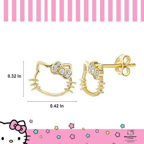 أقراط مرصعة بفيونكة ماسية للسيدات من Sanrio Hello Kitty - أقراط من الفضة الإسترلينية مرخصة رسميًا in Saudi Arabia