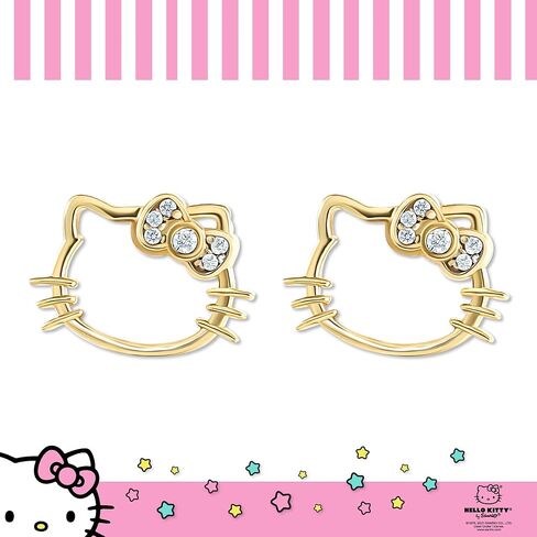 أقراط مرصعة بفيونكة ماسية للسيدات من Sanrio Hello Kitty - أقراط من الفضة الإسترلينية مرخصة رسميًا in Saudi Arabia