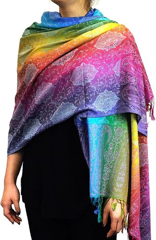 Elegant Colorful Paisley Soft Pashmina Scarf Shawl Wrap NBH1401Y in Saudi Arabia