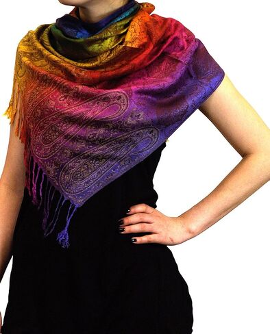 Elegant Colorful Paisley Soft Pashmina Scarf Shawl Wrap NBH1401Y in Saudi Arabia