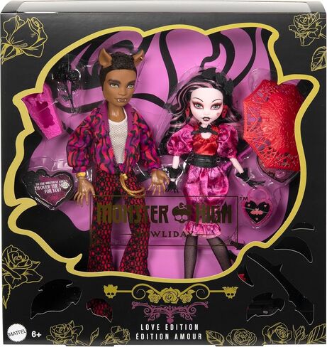 دمى Monster High Howliday Love Edition، Draculaura وClawd Wolf Collector، عبوتان مع إكسسوارات عيد الحب وتغليف قابل للعرض in Kuwait