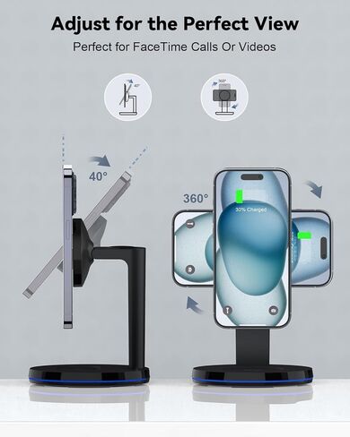 شاحن لاسلكي مغناطيسي 3 في 1 - محطة شحن لاسلكية سريعة من NANAMI لأجهزة متعددة، حامل شاحن آمن لساعة Apple Series 8/7/SE، قاعدة شحن للهاتف iPhone 15/14/13/12، AirPods in Kuwait