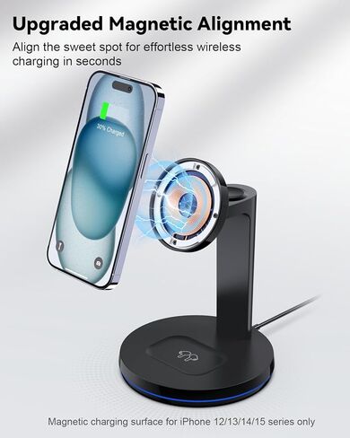 شاحن لاسلكي مغناطيسي 3 في 1 - محطة شحن لاسلكية سريعة من NANAMI لأجهزة متعددة، حامل شاحن آمن لساعة Apple Series 8/7/SE، قاعدة شحن للهاتف iPhone 15/14/13/12، AirPods in Kuwait