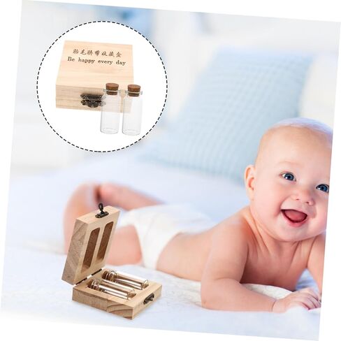 runrotoo صندوق Lanugo الحفاظ على الحبل السري الطفل تذكار زجاجات الأطفال حديثي الولادة شعر الحيوان تذكار تخزين شعر الجنين لحديثي الولادة زهور خشبية فتاة طفل صغير in Kuwait