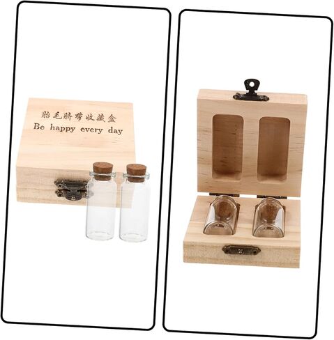 runrotoo صندوق Lanugo الحفاظ على الحبل السري الطفل تذكار زجاجات الأطفال حديثي الولادة شعر الحيوان تذكار تخزين شعر الجنين لحديثي الولادة زهور خشبية فتاة طفل صغير in Kuwait