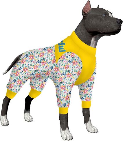 LovinPet Long Sleeve Onesie for Dogs, Post Operative Jumpsuit for Dogs Apparel, Full Coverage Dog Onesie as Bottoming Under Dog Coats, Nautical Scalloped Waves White Prints Pajamas for Big Dogs in Saudi Arabia