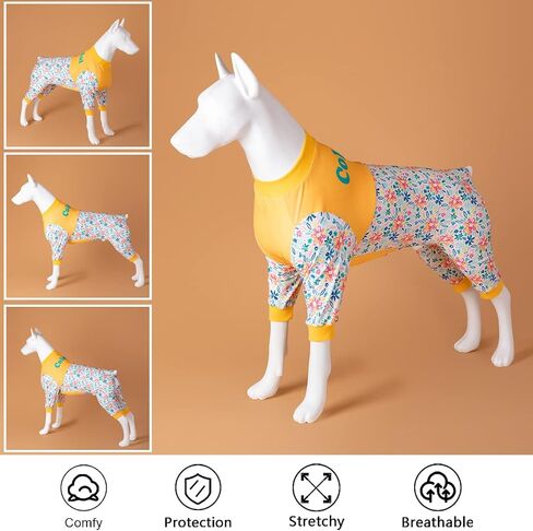 LovinPet Long Sleeve Onesie for Dogs, Post Operative Jumpsuit for Dogs Apparel, Full Coverage Dog Onesie as Bottoming Under Dog Coats, Nautical Scalloped Waves White Prints Pajamas for Big Dogs in Saudi Arabia