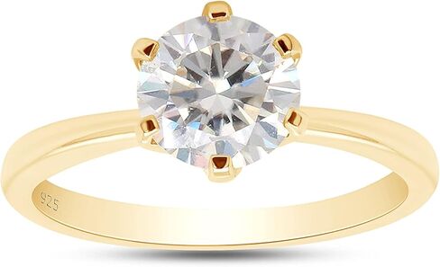 خاتم خطوبة SAVEARTH DIAMONDS، 6.5 مم 1 قيراط مستدير مقطوع في مختبر مويسانيتي الماس سوليتير خاتم وعد الزفاف للنساء من الذهب عيار 14 قيراط على الفضة الإسترليني (لون G-H، وضوح VVS1) in Saudi Arabia