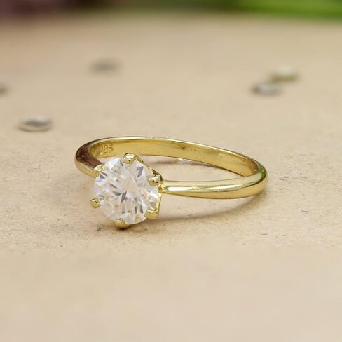 خاتم خطوبة SAVEARTH DIAMONDS، 6.5 مم 1 قيراط مستدير مقطوع في مختبر مويسانيتي الماس سوليتير خاتم وعد الزفاف للنساء من الذهب عيار 14 قيراط على الفضة الإسترليني (لون G-H، وضوح VVS1) in Saudi Arabia