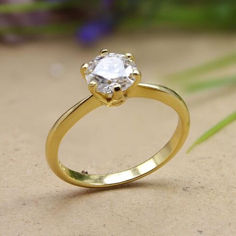 خاتم خطوبة SAVEARTH DIAMONDS، 6.5 مم 1 قيراط مستدير مقطوع في مختبر مويسانيتي الماس سوليتير خاتم وعد الزفاف للنساء من الذهب عيار 14 قيراط على الفضة الإسترليني (لون G-H، وضوح VVS1) in Saudi Arabia