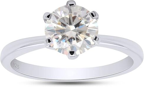 خاتم خطوبة SAVEARTH DIAMONDS، 6.5 مم 1 قيراط مستدير مقطوع في مختبر مويسانيتي الماس سوليتير خاتم وعد الزفاف للنساء من الذهب عيار 14 قيراط على الفضة الإسترليني (لون G-H، وضوح VVS1) in Saudi Arabia