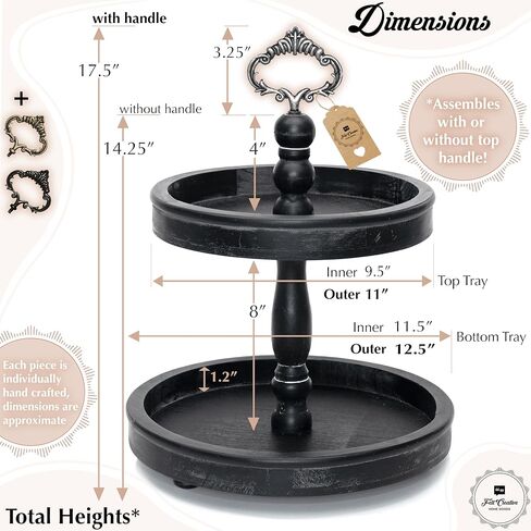 Two Tiered Tray Stand - [Large 15"] White Decorative Tray [with Changeable Handles] - Rustic 2 Tier Wooden Tray, Farmhouse Tiered Tray for Coffee Table Tray, Cupcake Tower by Felt Creative Home Goods in Saudi Arabia