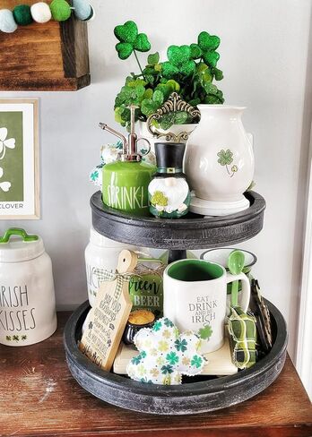 Two Tiered Tray Stand - [Large 15"] White Decorative Tray [with Changeable Handles] - Rustic 2 Tier Wooden Tray, Farmhouse Tiered Tray for Coffee Table Tray, Cupcake Tower by Felt Creative Home Goods in Saudi Arabia