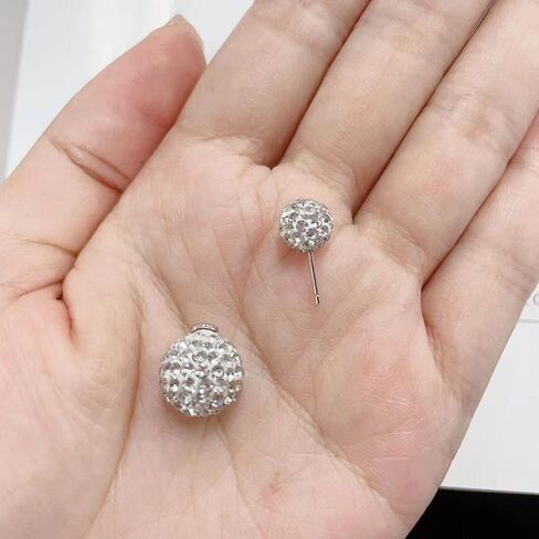 Sparkle Bling Crystal Ball Stud Earrings for Women Girls 925 Sterling Silver Rhinestone CZ Disco Ball Cartilage Tragus Earrings Piercing Studs Double Sided Front Back Fashion Jewelry Gifts in Saudi Arabia