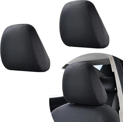 Ajxn 2 PCS Car Seat Headrest Cover, 10.6" x 9" Breathable Comfort Fabric Dust Full Enclosure Cover, Flexible Elastic Reusable Headrest Protector, Universal for Most Car (Black) in Saudi Arabia