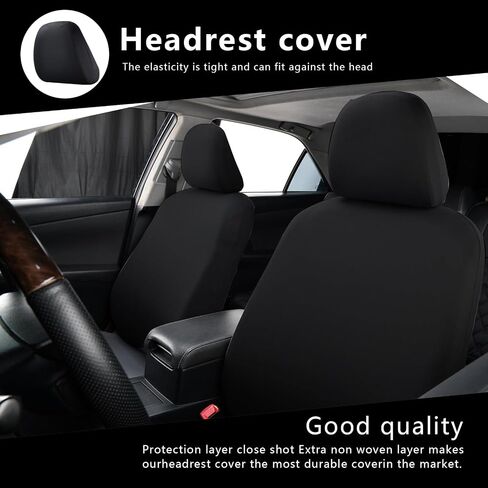 Ajxn 2 PCS Car Seat Headrest Cover, 10.6" x 9" Breathable Comfort Fabric Dust Full Enclosure Cover, Flexible Elastic Reusable Headrest Protector, Universal for Most Car (Black) in Saudi Arabia