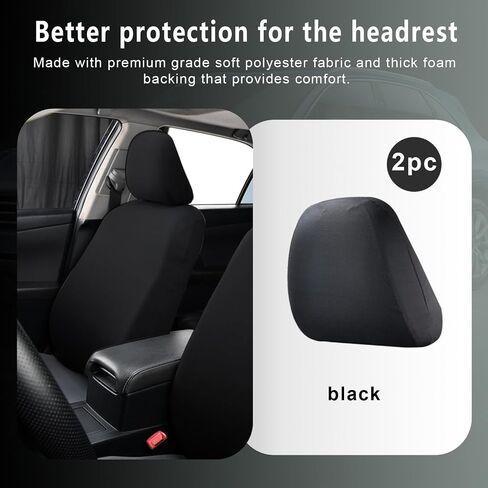 Ajxn 2 PCS Car Seat Headrest Cover, 10.6" x 9" Breathable Comfort Fabric Dust Full Enclosure Cover, Flexible Elastic Reusable Headrest Protector, Universal for Most Car (Black) in Saudi Arabia