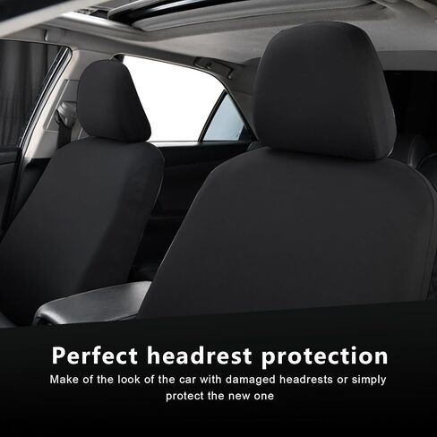 Ajxn 2 PCS Car Seat Headrest Cover, 10.6" x 9" Breathable Comfort Fabric Dust Full Enclosure Cover, Flexible Elastic Reusable Headrest Protector, Universal for Most Car (Black) in Saudi Arabia