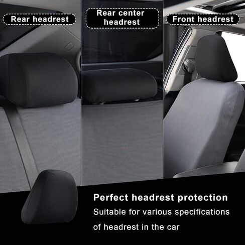 Ajxn 2 PCS Car Seat Headrest Cover, 10.6" x 9" Breathable Comfort Fabric Dust Full Enclosure Cover, Flexible Elastic Reusable Headrest Protector, Universal for Most Car (Black) in Saudi Arabia