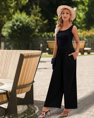 DOBULO جمبسوت للنساء صيفي أنيق بحمالات وزرة للنساء فضفاضة تناسب بلا أكمام واسعة الساق فضفاض حللا 2023 in Kuwait