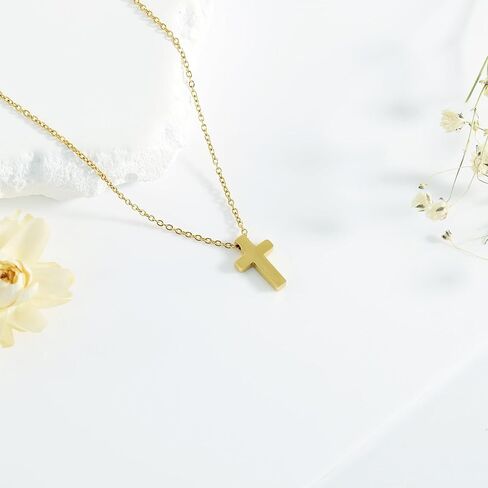 قلادة صليب للنساء - قلادة صليب مطلية بالذهب 18 قيراط قلادة صليب ذهبية أنيقة قلادة صليب جانبية صغيرة قلادة صليب ذهبي للنساء مجوهرات ذهبية للنساء الفتيات هدايا in Kuwait