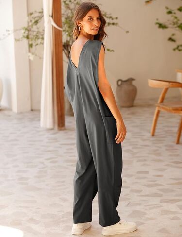 فيونا جولين جمبسوت كاجوال بدون أكمام للنساء صيفي فضفاض، ملابس فضفاضة مثيرة، قطعة واحدة in Kuwait