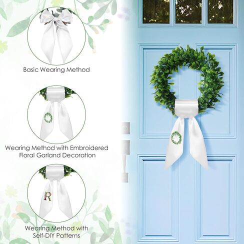 XunYee 2 Pcs Wreath Sash for Front Door 4.5" W x 56" l Blank White Satin sash for Embroidery Monogram Front Door Decor for Spring Cabinet Yard Outdoor Wedding Party in Saudi Arabia