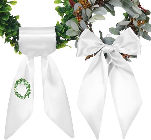 XunYee 2 Pcs Wreath Sash for Front Door 4.5" W x 56" l Blank White Satin sash for Embroidery Monogram Front Door Decor for Spring Cabinet Yard Outdoor Wedding Party in Saudi Arabia