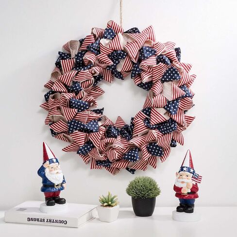 Glitzhome 19.25" L Americana Squared Fabric Wreath Patriotic Wreath for July 4th, Memorial Day, Father's Day, and Labor Day in Saudi Arabia