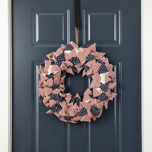 Glitzhome 19.25" L Americana Squared Fabric Wreath Patriotic Wreath for July 4th, Memorial Day, Father's Day, and Labor Day in Saudi Arabia