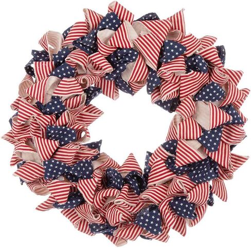 Glitzhome 19.25" L Americana Squared Fabric Wreath Patriotic Wreath for July 4th, Memorial Day, Father's Day, and Labor Day in Saudi Arabia