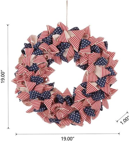 Glitzhome 19.25" L Americana Squared Fabric Wreath Patriotic Wreath for July 4th, Memorial Day, Father's Day, and Labor Day in Saudi Arabia